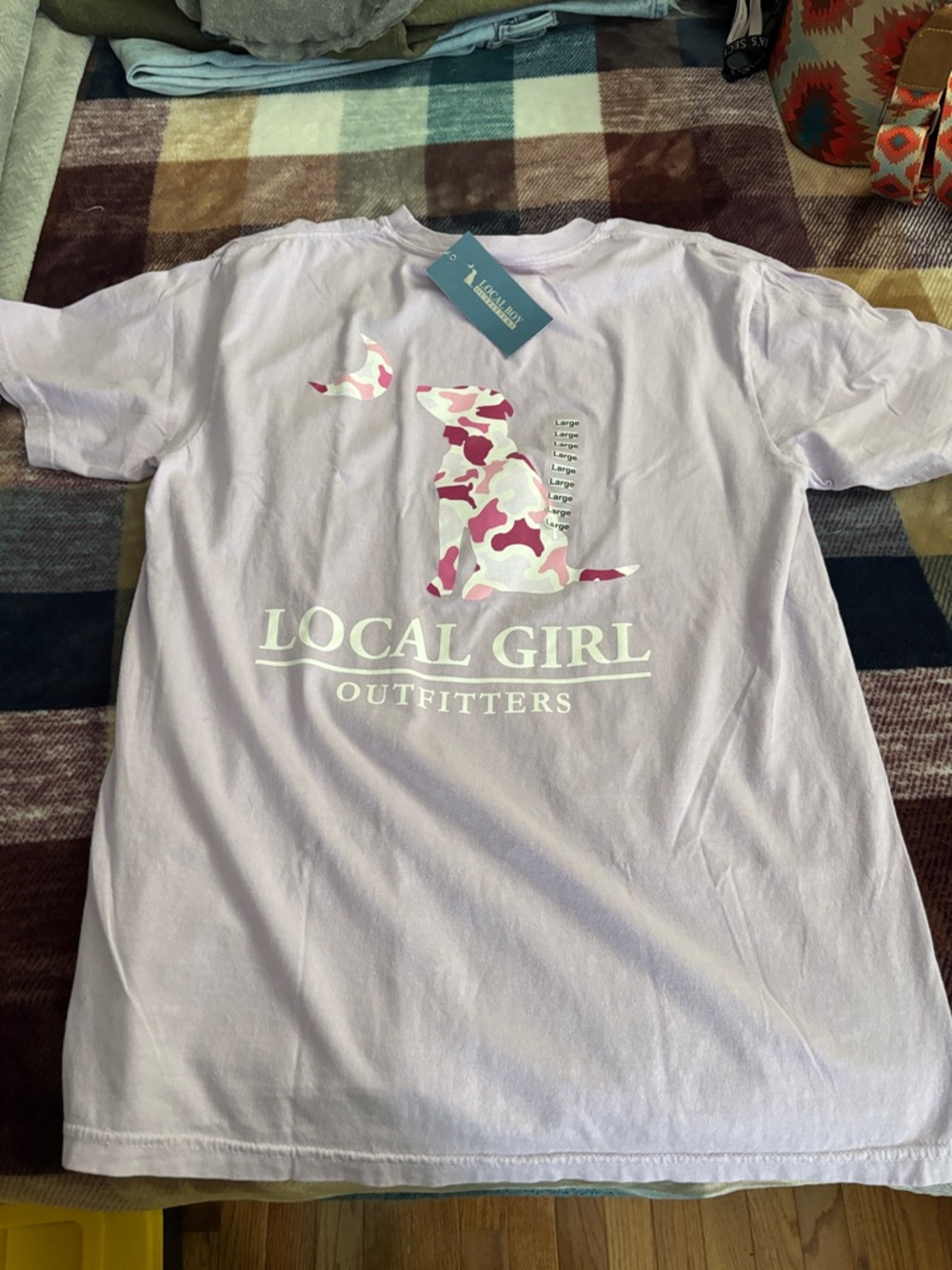 Local Girl Outfitters Lilac Short Sleeve Tee with Pink Camo Dog Graphic